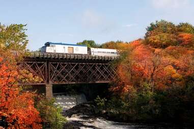 Amtrak Downeaster on train bridge