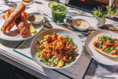 Fish & Chips, Fried Clams & Shrimp, and Warm Lobster Roll at Fulton Fish Co
