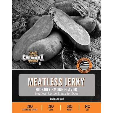 A slightly chewier hickory smoke option: ChewMax Pet Products Meatless Jerky Natural Chew Dog Treats