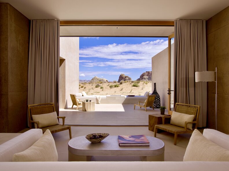 hotel room with view of desert