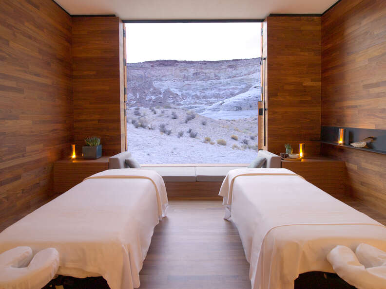 spa room with view of desert