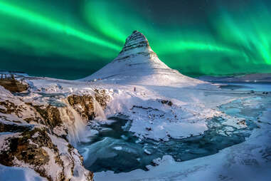 northern lights over Mount Kirkjufell