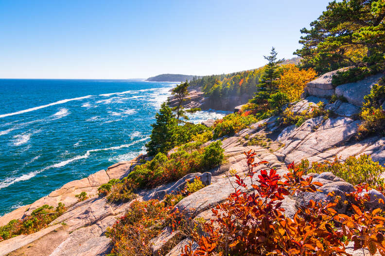 View of the Maine coastline at Acadia National park