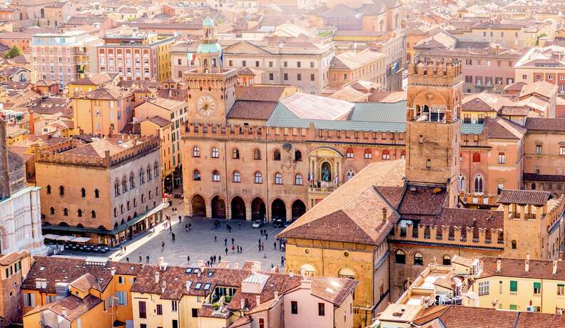 view of tower in Bologna old town center