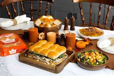 Lunch spread with rolls and salad