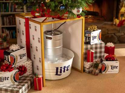 Christmas Tree Keg Stand keeps your tree watered and beer cold