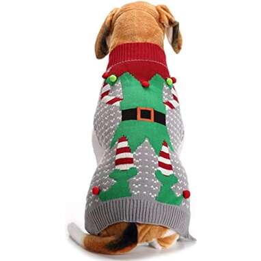 A sweater that transforms your pup into an elf: NACOCO Christmas Dog Sweater Ugly Elf