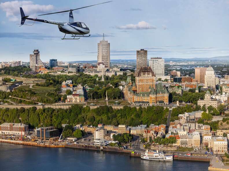 helicopter over city