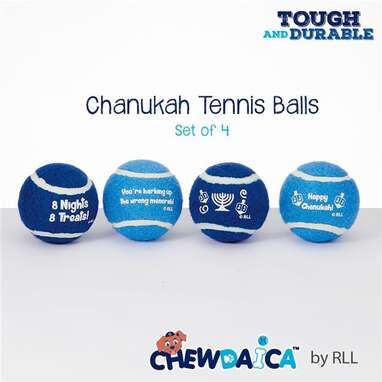 Make fetch more festive: Rite Lite TYN-DOG-4 Chewdaica Chanukah Tennis Balls