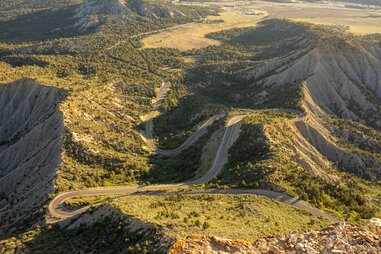 Winding Road Leads Up Into Mesa Verde National Park