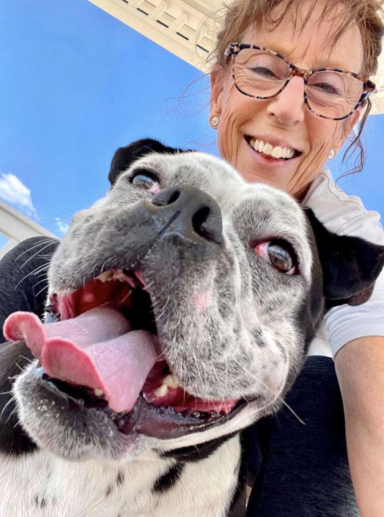 woman and dog selfie 