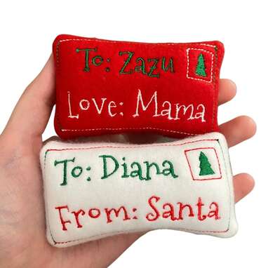 Get personal with your gift: DebraAnnmarieStudio Personalized Christmas Letter Cat Toy