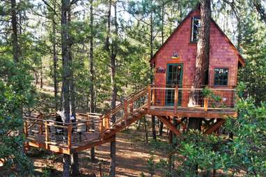 Rustic treehouse in the mountains