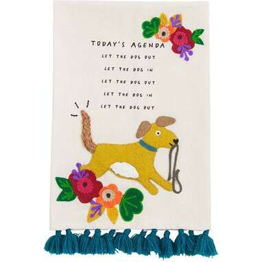 A cute design and relatable statement: Mud Pie Embroidered "Today's Agenda" Tea Towel