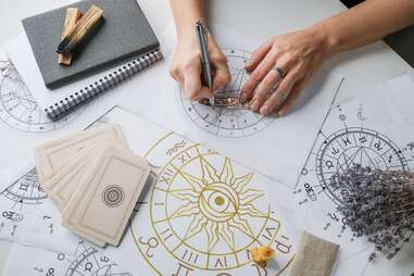 Astrologer calculates natal chart