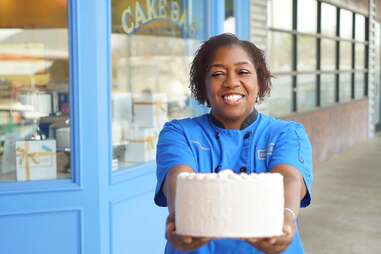 Woman Holding Cake Bar Cake