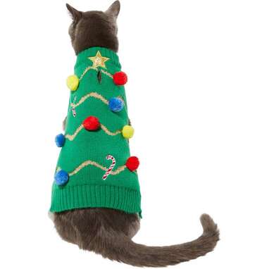 Something to wear to a Christmas sweater party: Frisco Christmas Tree Ugly Cat Sweater