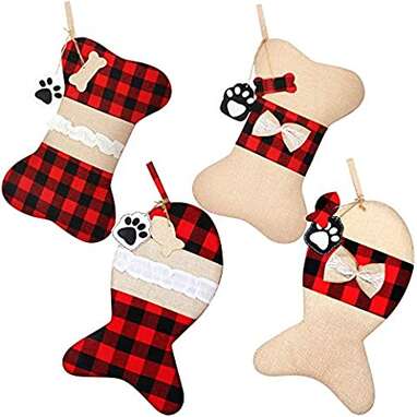 Perfect for a two-cat home: 2 Pieces Burlap Pet Christmas Stockings 