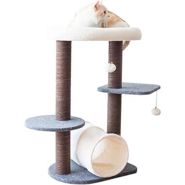 PetPals Cat Tree Cat Tower for Activity with Tunnel and Toy Ball, Gray