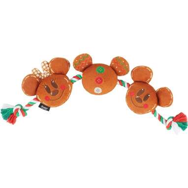 For the Mickey Mouse fan: Disney Holiday Mickey & Minnie Mouse Gingerbread Cookies Plush with Rope Squeaky Dog Toy