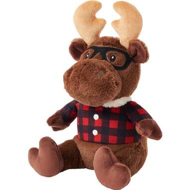 A squeaky he can snuggle with: Frisco Fall Hipster Moose Plush Squeaky Dog Toy