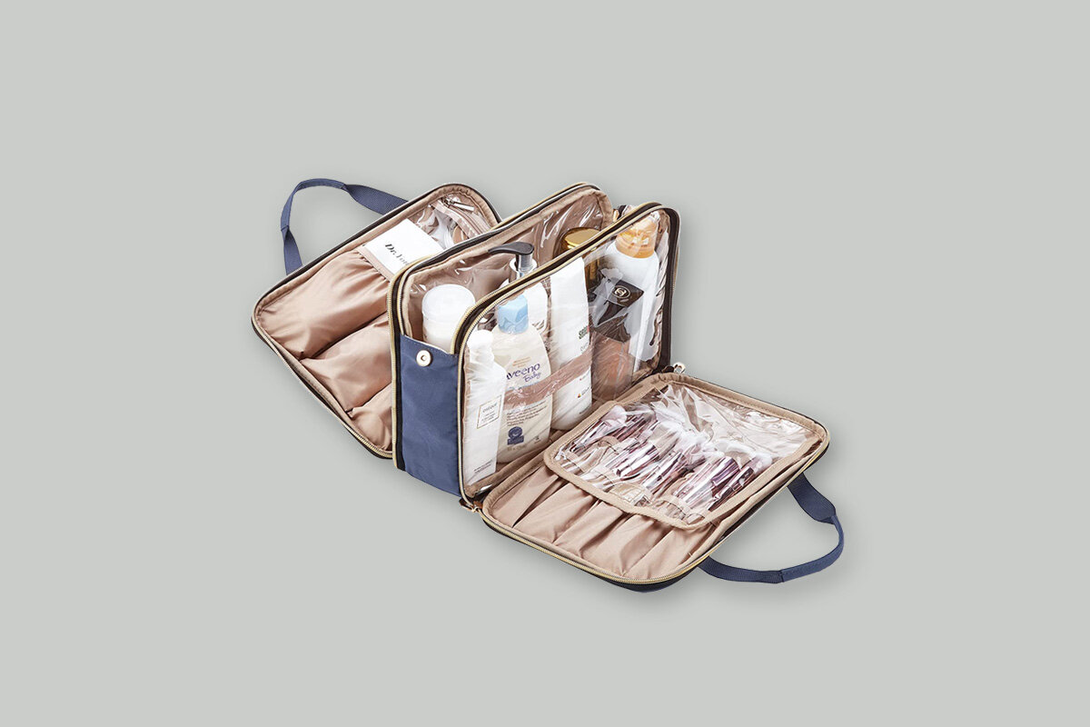 blue toiletry bag