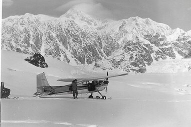 vintage plane on a glacier