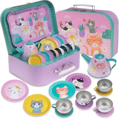 Time for a tea party: Jewelkeeper 15-Piece Kids Tin Tea Set And Carrying Case (ages 3+)