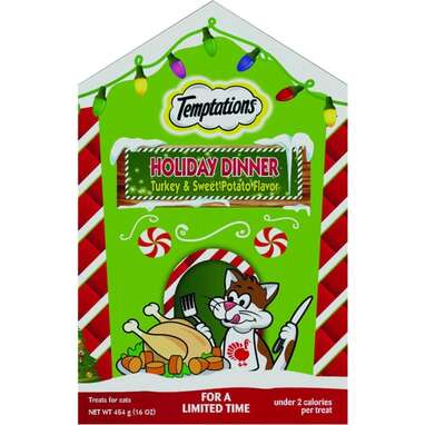 For a little treat after Christmas dinner: Temptations Holiday Dinner Turkey & Sweet Potato Cat Treats