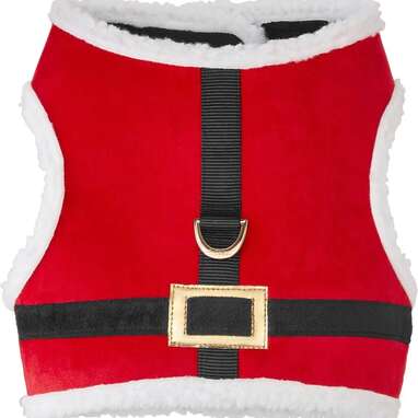 The perfect uniform for delivering packages: Frisco Santa Dog Harness