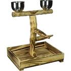 Penn-Plax Wood Bird Perch with 2 Stainless Steel Feeding Cups