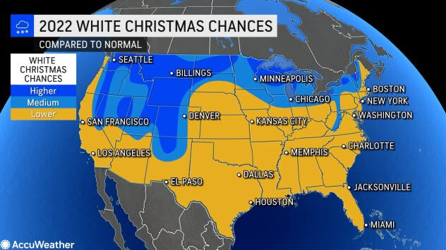 where will it snow on Christmas