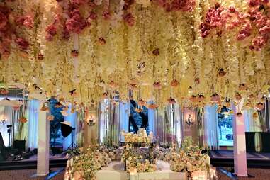 Flowers Hanging from Ceiling at Hotel ZaZa Museum District