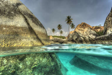 British Virgin Islands beach covered in boulders
