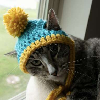 That pom-pom, though: Winter Crochet Cat Beanie