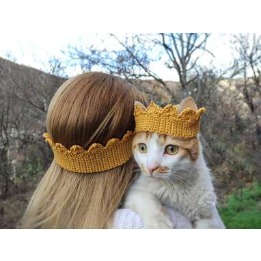 Two queens in the household: Matching Parent And Cat Crocheted Crowns