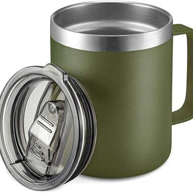 For that first-thing-in-the-morning dog walk: ALOUFEA 12-Ounce Stainless Steel Insulated Coffee Mug