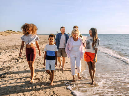 Family walking on beach