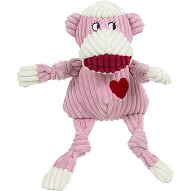 A durable and adorable monkey: HuggleHounds Plush Corduroy Durable Squeaky Knottie Dog Toy