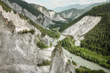 Glacier Express traveling through Rhine Gorge