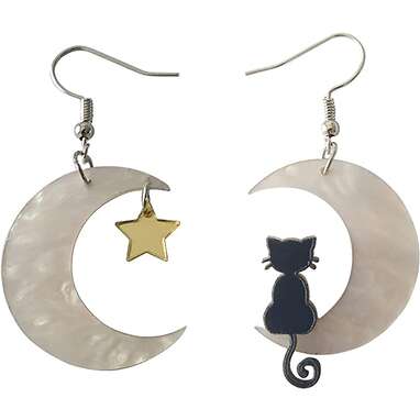 These asymmetrical statement earrings: ROSTIVO Moon Star Cat Earrings