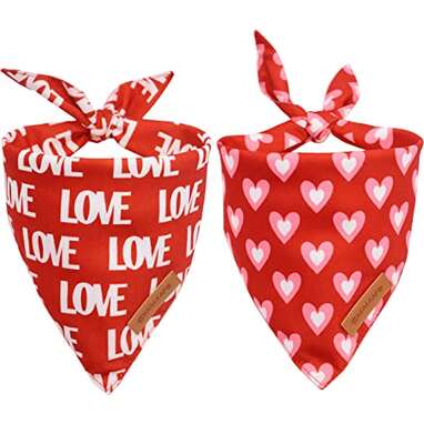 These reversible bandanas: Realeaf Valentine's Day Dog Bandanas