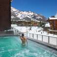 woman in pool at ski resort