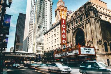 long exposure of city street with Chicago sign