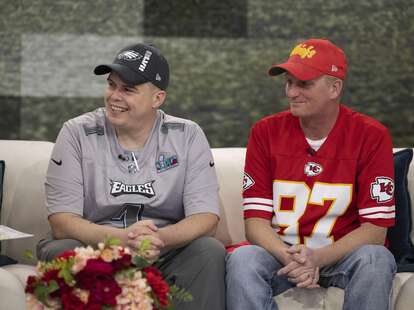 Kansas City Chiefs and Philadelphia Eagles fans attend the