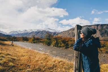 women taking in landscape of el chalten, argentina