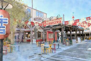 A rendering of a restaurant at Pacific Wharf.