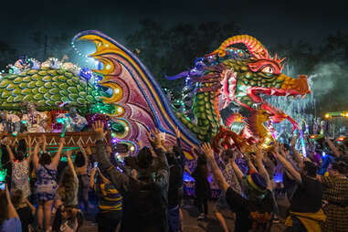 A float in the 2023 Krewe of Orpheus parade in New Orleans.