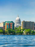 Madison, Wisconsin skyline shone from Lake Monona