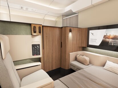 The new first class cabin in long-haul Qantas flights between Australia and New York and London